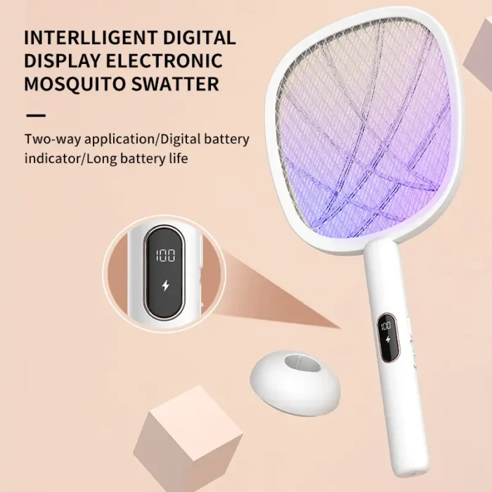 2-in-1 Electric Mosquito Bat-with USB charging dock display power screen