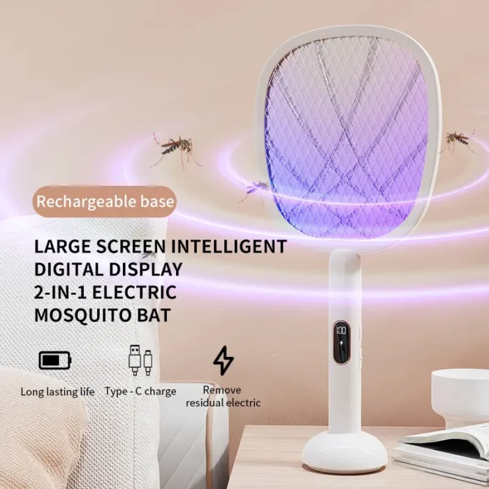 2-in-1 Electric Mosquito Bat-with USB charging dock display power screen